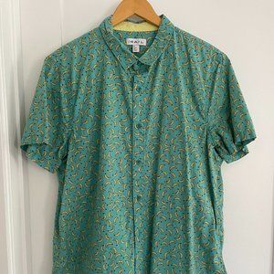 Men's XL Teal Banana Print Casual Button Down Shirt